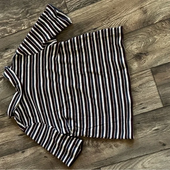 Gray burgundy navy VILA striped vintage button down tee - Picture 10 of 16